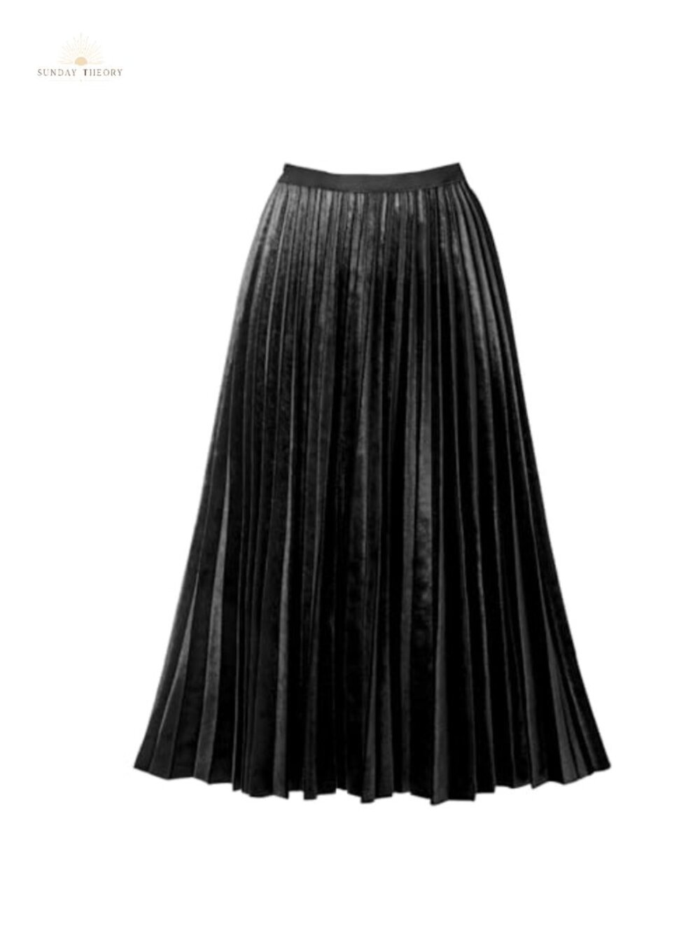 Pleated High Waist Flowy Midi Skirt Velvet A-Line